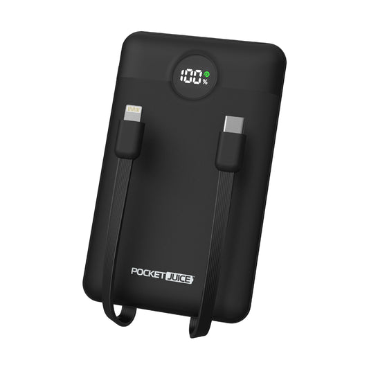 PowerUp 10,000mAh Slim Portable Power Bank with Integrated USB-C and Lightning Cables